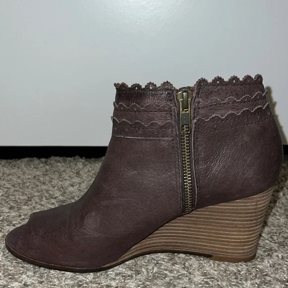 Lucky Brand Dark Brown Peep-Toe Wedge Booties - Picture 6 of 11